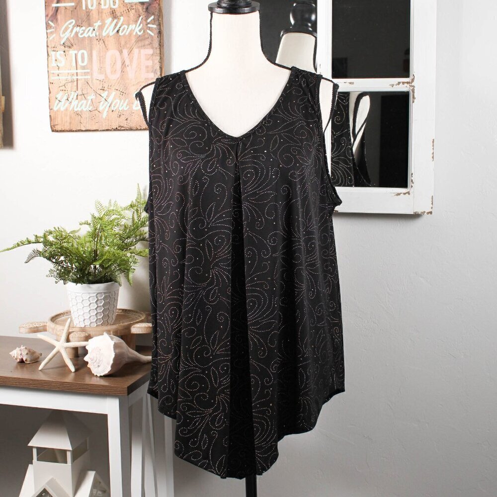 Amana Women's Black Embellished Sleeveless Top - Size 2X